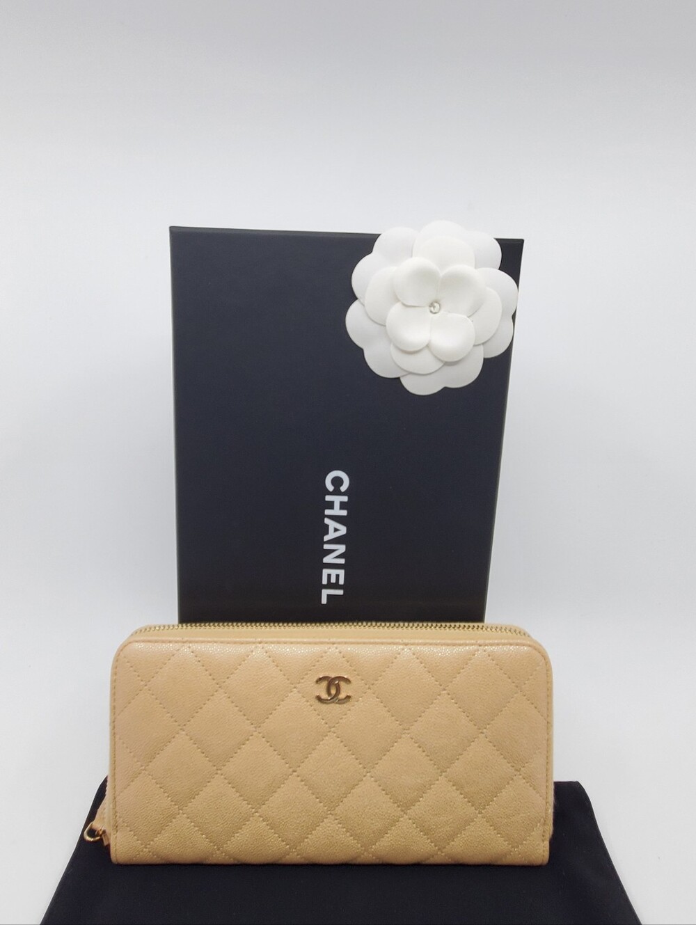 Chanel Classic Quilted Caviar Leather Zip Around Long Wallet
